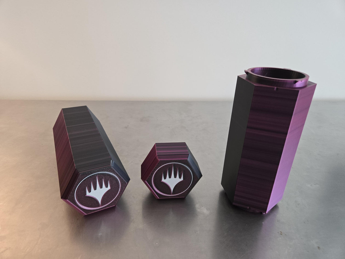 Hexagon Magic the Gathering Playmat & Dice Holder | 3D Printed MTG Storage Tube | Dual-Compartment Travel Case